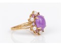 14k Yellow Gold Pretty Purple Aventurine Cabachon, Cultured Pearl And Amethyst Halo Ring, Size 7.75