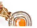 Sterling Silver And 14k Chunky Carnelian Pendant, With Sterling Chain