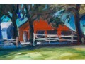 Caroline Gantz (American, B. 1954) Oil On Canvas, Wilton CT, Fieldside View Of A Barn