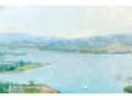 Signed Oil On Board, Landscape With Lake And Architecture