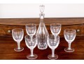 Crystal Decanter With Stopper And Six Hand-Blown Double Helix Stemmed Goblets