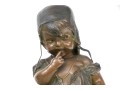 After Juan Clara Adorable Bronze Patinated Sculpture Of A Child Standing On A Stool