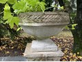 Cast Cement Urn Form Planter With Plinth Base