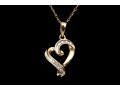 14k Yellow Gold Retro Diamond Set Heart Pendant, App. 0.04 TCW, With Chain