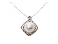 10K White Gold Necklace With Classic Bright White Pearl Pendant