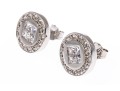 Sterling Silver Distinctive High Polished Round Flat Button Earring With Princess Cut And Round CZ's