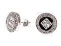 Sterling Silver Distinctive High Polished Round Flat Button Earring With Princess Cut And Round CZ's