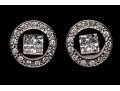 Sterling Silver Distinctive High Polished Round Flat Button Earring With Princess Cut And Round CZ's