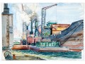 William L. Drake (1929-2019) Watercolor On Paper - Double Sided Wharf Scene