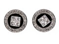 Sterling Silver Distinctive High Polished Round Flat Button Earring With Princess Cut And Round CZ's