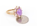 14k Yellow Gold Pretty Purple Aventurine Cabachon, Cultured Pearl And Amethyst Halo Ring, Size 7.75