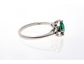 10k White Gold Unusual Checkerboard Cut Synthetic Emerald Ring With Diamonds, Size 7