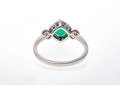10k White Gold Unusual Checkerboard Cut Synthetic Emerald Ring With Diamonds, Size 7