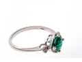 10k White Gold Unusual Checkerboard Cut Synthetic Emerald Ring With Diamonds, Size 7