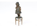 After Juan Clara Adorable Bronze Patinated Sculpture Of A Child Standing On A Stool