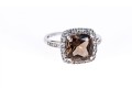 Contemporary 10K White Gold And Smoky Quartz Ring, Size 7.25