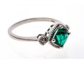 10k White Gold Unusual Checkerboard Cut Synthetic Emerald Ring With Diamonds, Size 7