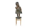 After Juan Clara Adorable Bronze Patinated Sculpture Of A Child Standing On A Stool