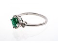 10k White Gold Unusual Checkerboard Cut Synthetic Emerald Ring With Diamonds, Size 7