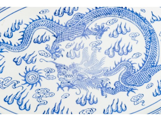 Chinese Blue And White Rice Pattern Porcelain Serving Wares