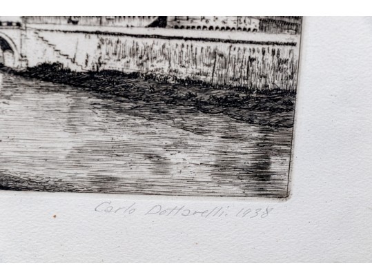 Carlo Dottarelli (Italian, 20th C.) Signed Etching On Paper, Castel Sant'Angelo, Rome