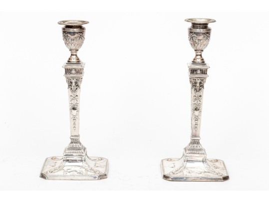 Pair Of Georgian English London Weighted Sterling Silver Candlesticks