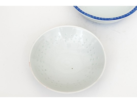 Chinese Blue And White Rice Pattern Porcelain Serving Wares