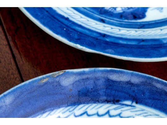 Assembled Set Of Nine 19th C. Chinese Export Blue And White Porcelain Plates