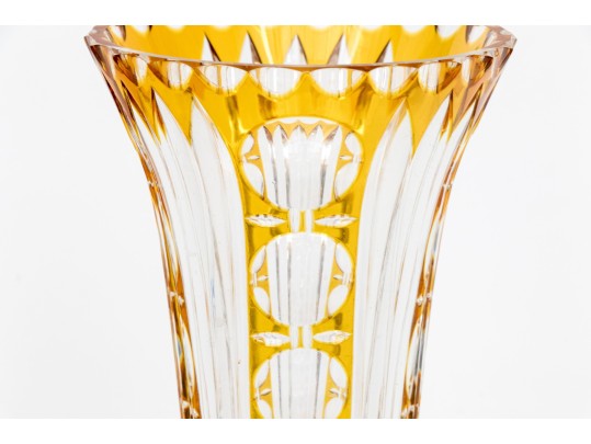Bohemian Style Yellow Cut To Clear Crystal Fluted Vase