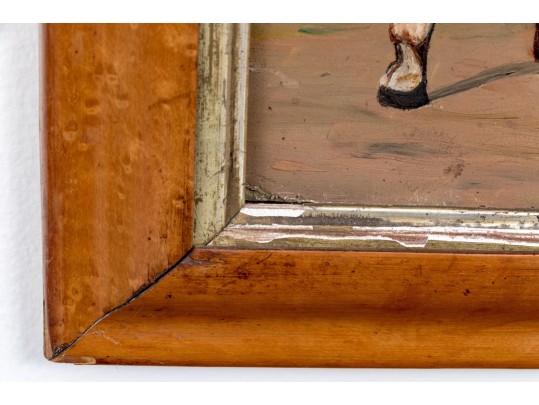 Antique Oil On Board, Horse And Dogs In Landscape