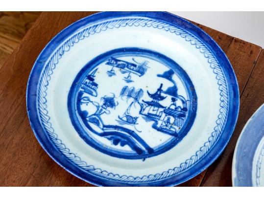 Assembled Set Of Nine 19th C. Chinese Export Blue And White Porcelain Plates