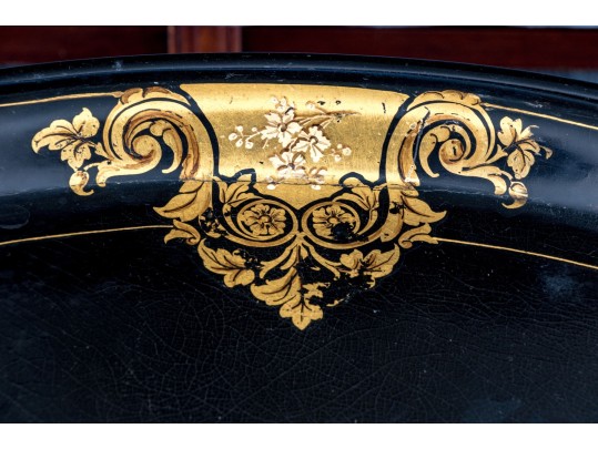 Chinoisserie Oval Ebonised And Gilt Papier Mache Tray Top Table