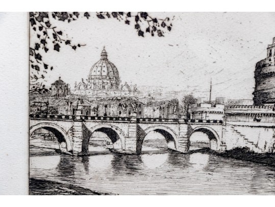 Carlo Dottarelli (Italian, 20th C.) Signed Etching On Paper, Castel Sant'Angelo, Rome