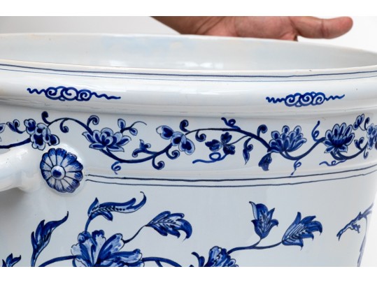 Large Tiffany & Co. Made In France Twin Handled Blue And White Porcelain Planter