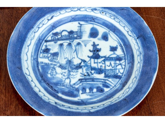 Collection Of Nine Antique 19th C. Chinese Export Blue And White Canton Pattern Porcelain