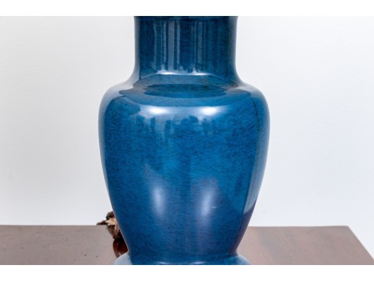 Pair Of Chinese Blue Glazed Vases Mounted As Table Lamps