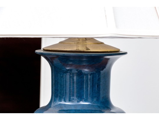 Pair Of Chinese Blue Glazed Vases Mounted As Table Lamps