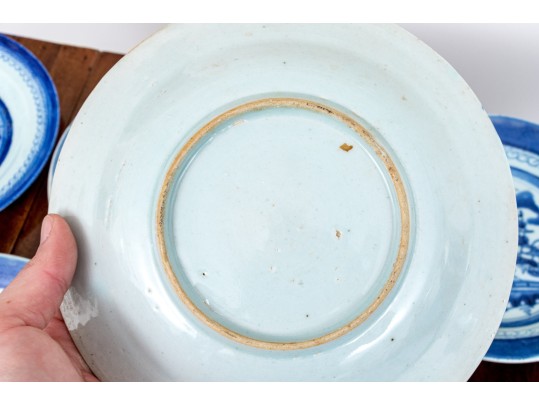 Assembled Set Of Nine 19th C. Chinese Export Blue And White Porcelain Plates