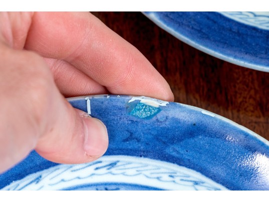 Assembled Set Of Nine 19th C. Chinese Export Blue And White Porcelain Plates