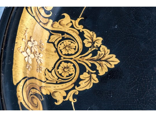 Chinoisserie Oval Ebonised And Gilt Papier Mache Tray Top Table