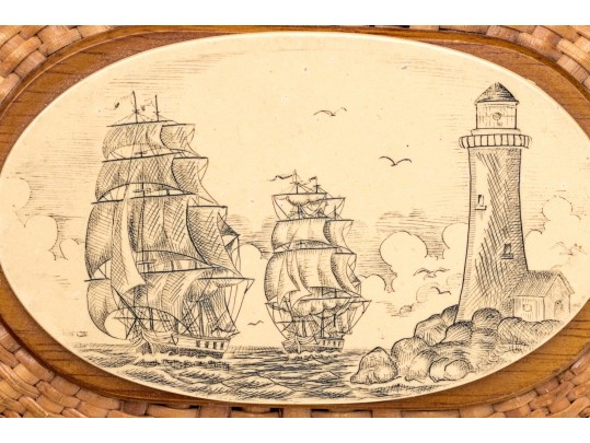 Vintage Nantucket Basket With Scrimshaw Lid