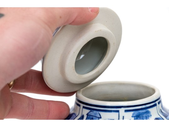 Pair Of Decorative Blue And White Porcelain Lidded Baluster Jars