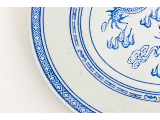 Chinese Blue And White Rice Pattern Porcelain Serving Wares