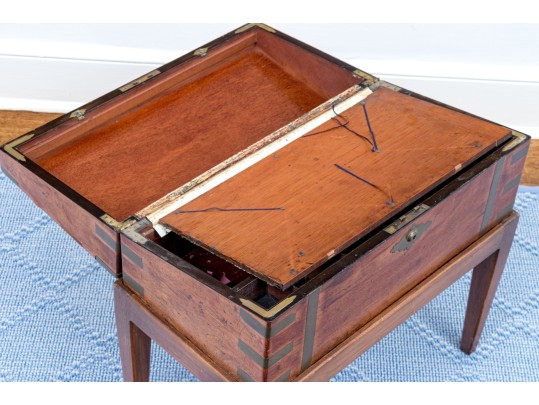 English Victorian Campaign Lap Desk On Stand, Ca. 1850