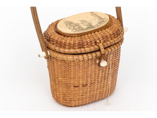 Vintage Nantucket Basket With Scrimshaw Lid