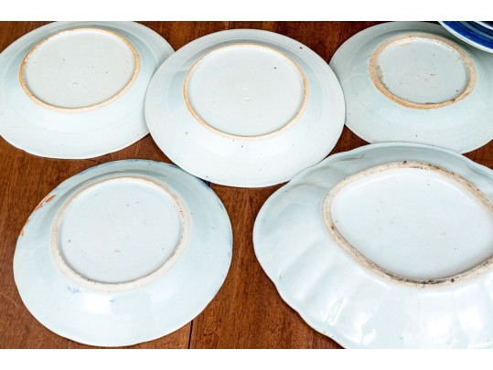 Collection Of Nine Antique 19th C. Chinese Export Blue And White Canton Pattern Porcelain