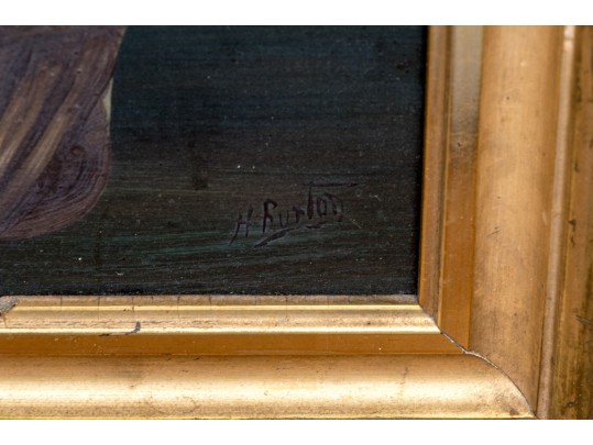 Signed H. Burton Oil On Board, Still Life With Fruit In Basket