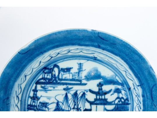 Collection Of Nine Antique 19th C. Chinese Export Blue And White Canton Pattern Porcelain