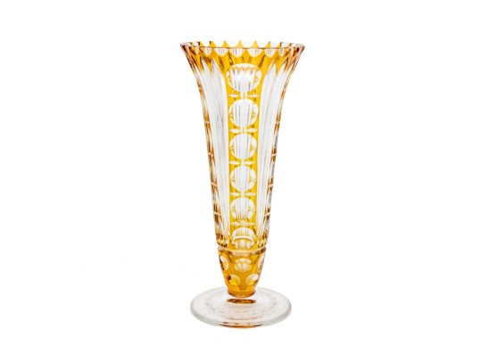 Bohemian Style Yellow Cut To Clear Crystal Fluted Vase