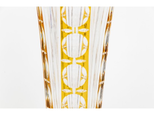 Bohemian Style Yellow Cut To Clear Crystal Fluted Vase